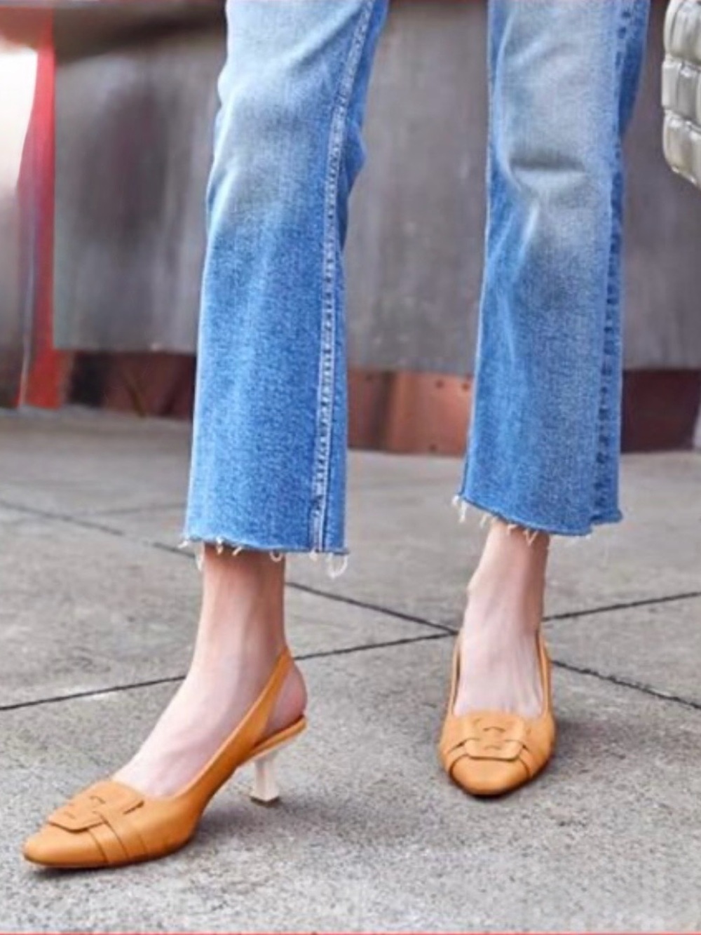 FYS Tan Leather Slingback Kitten Heel Pump